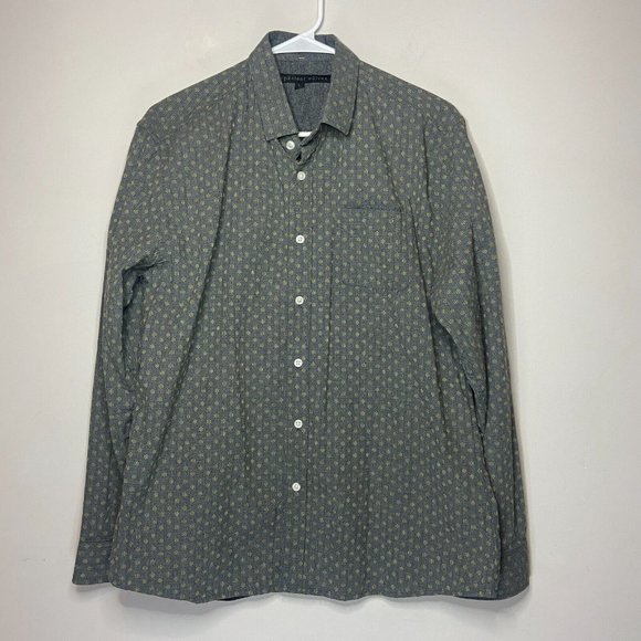 Impatient Wolves Men L Flannel Button Up Shirt Printed Gray Long Sleeve Top - Picture 1 of 9